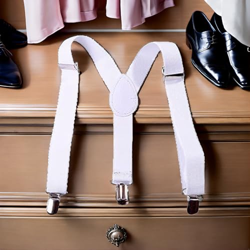 White Child Kids Girls Boys Suspenders Braces, Adjustable Clip on Y-Back Elastic Suspenders with Metal Clips for Girls Boys' Accessories, Clothing, Shoes and Jewelry4