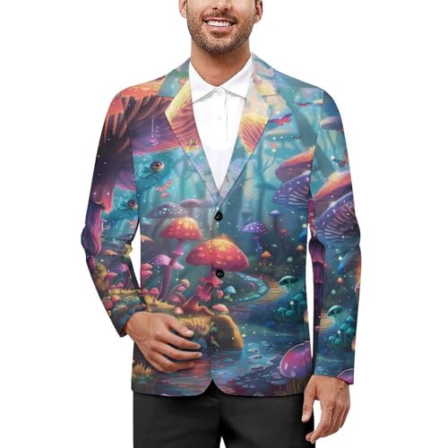 Mushroom with Overflowing River Mens Casual Blazer Button Suit Jacket Lightweight Sport Coat for Work Business