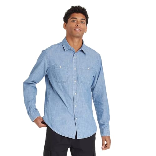 Goodfellow & Co Men's Denim Long Sleeve Button-Down Shirt - (US, Alpha, X-Large, Regular, Regular, Light Blue)