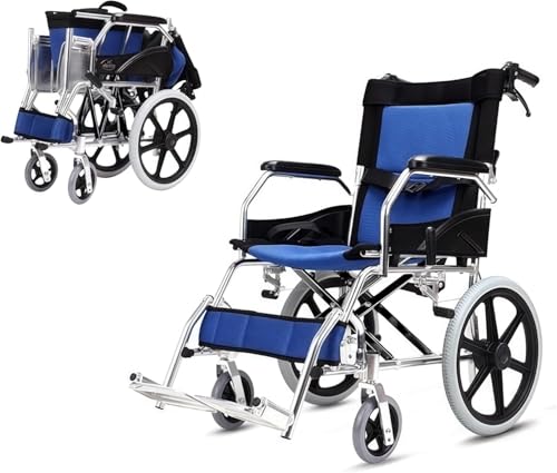 ByteTecpeak M3 Silla de Ruedas Plegable y Ligera - Doble Freno, Capacidad de Carga 100Kg, Reposapiés Plegables, Ideal para Personas Mayores y con Movilidad Reducida-Azul