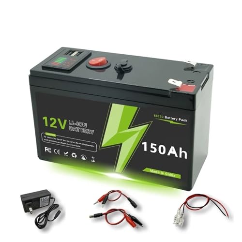 Quixpszto Batterie Rechargeable LiFePO4 12 V 150 Ah avec Chargeur et BMS intégré, entrée 12,6 V – Compatible avec l'énergie Solaire, Les Jouets à Monter, Les détecteurs de Poissons(USB 150Ah-charger)