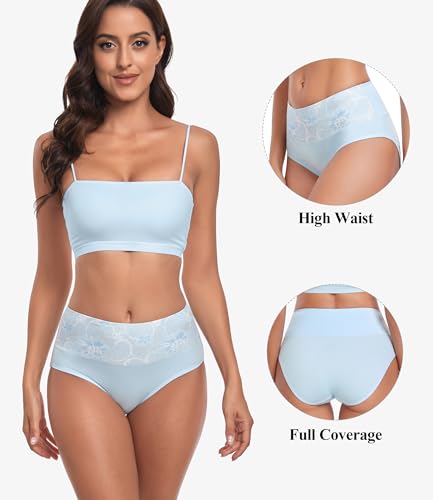 coskefy High Waist Cotton Underwear for Women Full Coverage Panties Floral Print Briefs for Ladies 5 Pack4