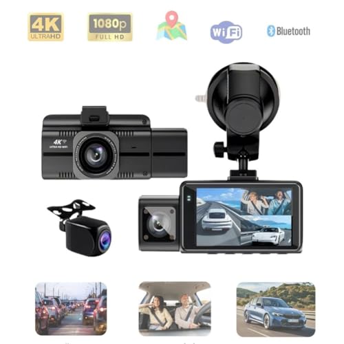 Image of Maharsh 3 Dash Cam 4K Front 1080P Rear and 1080P Cabin Dashcam with WiFi GPS Infrared Night Vision IPS Screen Loop Recording WDR Parking Surveillance