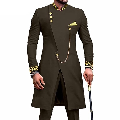 Costume Dashiki Africain Homme Haut de Gamme avec Pantalon à Double Boutonnage 5XL