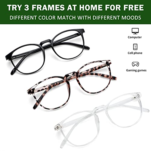 Image of Przene 3 Pack Blue Light Blocking Glasses Women /Men,Retro Round Computer Glasses Anti Eye Strain /UV /Glare, Gaming Glasses. (Black /Crystal /Transparent Amber) | Retro Round,Filter Blue Ray,Computer Gaming Glasses,Anti Eye Strain,Anti Glare,UV,3 Pack,Lightweight TR Frame,Watch TV,Phone