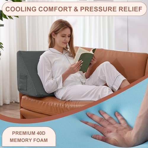 Knee Wedge Pillow, Memory Foam Leg Pillow Knee Pillow for Back Sleeping, Wedge Pillows for Legs Post Surgery, Triangle Pillow for Knee Support, Leg Elevation, Knees Hip Back Pain Relief, Black