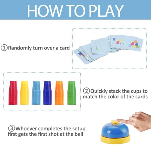 Image of Fast Stacking Cups Game for Kids with Color Pattern Cards & Bell | Montessori Speed Cup Challenge Toy for Toddlers & Preschool Learning | Hand-Eye Coordination,Skill Set (Fast Cup STAKKING)