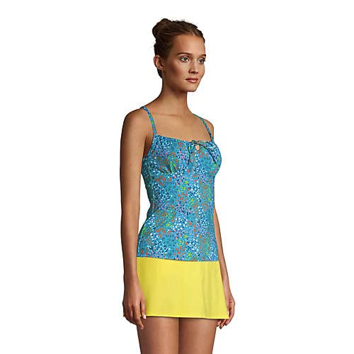 Lands' End Women Chlorine Resistant Tie Front Underwire Tankini Top Turquoise Mini Floral Regular 63
