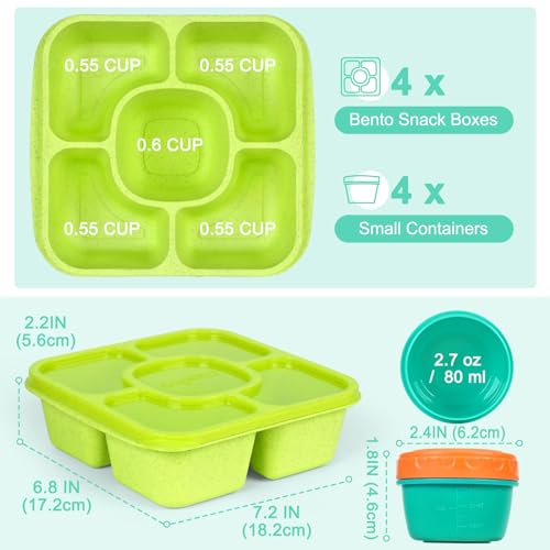 Caperci Original Lunchable Snack Containers for Kids & Adults - 5 Compartments Bento Snack Boxes with 4 Leakproof Small Containers, Wheat Straw, BPA-Free, Set of 4 (Jewel Brights) - Thumbnail 5