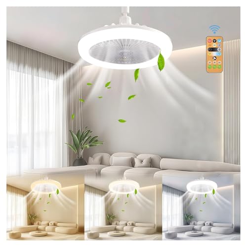 878DFOP Ventilador de Techo con Luz, Lampara Ventilador Techo Regulación Continua con 3 Colores de Luz, 3 velocidades y Funcionamiento Silencioso para Dormitorio, Oficina, Comedor, Más