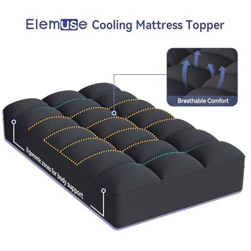 Image of ELEMUSE Twin Black Mattress Topper, Thick Pillow Top Mattress Pad | Overfilled down alternative filling adds plush comfort. Deep pocket design fits twin beds for small spaces and guest rooms.