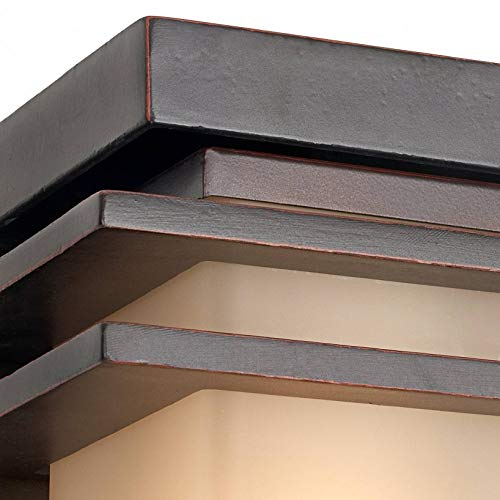 Franklin Iron Works Bernadine Mission Outdoor Wall Light Fixture Oil Rubbed Bronze 12" Opal Etched Amber Glass For Exterior House Porch Patio Outside Deck Garage Yard Front Door Garden Home #TOP2