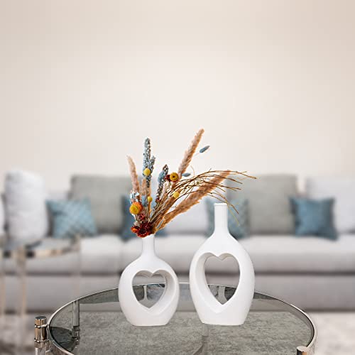 Hismir White Ceramic Heart Shaped Hollow Vase Set Of 2 Flower Vase For Home Decor, Modern Decorative Vase Centerpiece For Living Room Wedding Dinner Table Party Office Bedroom Bookshelf #TOP4