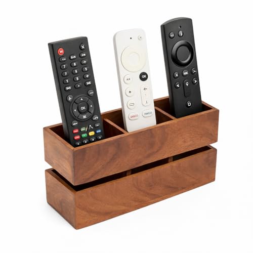 Image of Craft Expertise Wooden Remote Control Holder Stand for Living Room & Bedroom | 3 Compartment Remote Organizer for TV, Sofa & Side Table | Brown Wooden (Medium)
