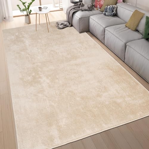 homeart Area Rugs – Soft, Short Pile Monochrome Carpets - Anti-Slip Backing, Machine Washable, Modern Fluffy Rugs for Living Room, Bedroom, Kitchen, Enterance - Beige, 60x110 cm