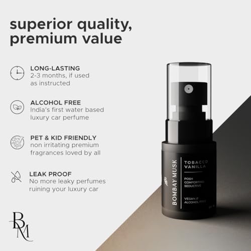 Image of Bombay Musk Tobacco Vanilla Luxury Car Perfume | Long Lasting Car Fragrance & Car Freshener | Alcohol Free & Plant Based | 60+ Days | 200+ Sprays | Perfume for Car