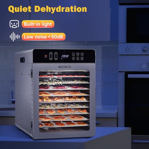 Image of SUCISENI Food Dehydrator for Jerky, 10 Stainless Steel Trays 9ft Dehydrator Machine, 1000W Dehydrator with 24H Timer 195℉ Temperature Control for Meat, Fruits, Veggies, Dog Treats