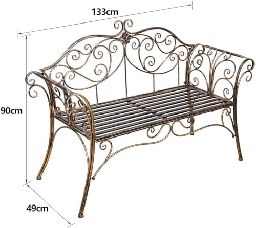 HLC Metal Antique Garden Benches Clearance Outdoor wrought iron Bench 2 Seat with Decorative Cast Iron Backrest Iron Cast Aluminium Bench for Garden,Patio, Porch and Yard Max 250kg (Brown)