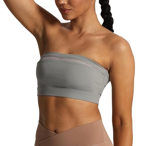 Image of Aoxjox Women's Workout Strapless Bandeau Mesh Bras Training Fitness Running Yoga Crop Tank