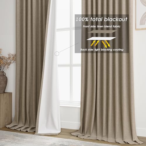 Extra Long 100% Blackout Curtains 108 Inch Long Mocha Modern Linen Back Tab Rod Pocket Curtain for Sliding Glass Door Thermal Light Blocking Floor Length Windows Drapes With White Backing 9Ft 52X108 by Nanspring - Image 8