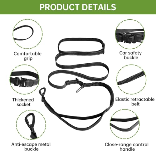 vsshe Freihandleinen Hundeleine, 2.5m Joggingleine Hunde, Verstellbarer Hüftgurt & Dehnbare Bungee-Leine, Lange Hundeleine mit Sicherheitsschnalle & Reflektierenden Nähten für Klein Mittel Groß Hunde