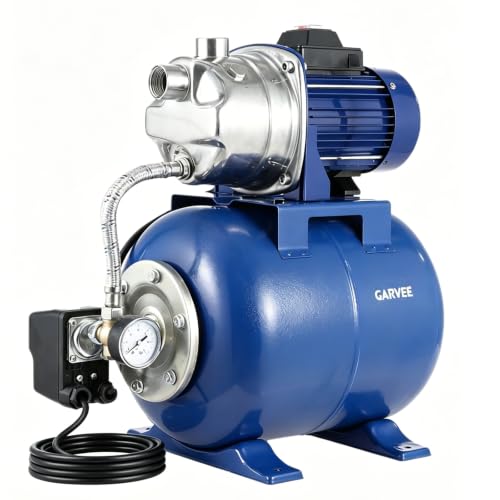 Garvee 1.6 HP Shallow Well Pump with Pressure Tank 1320 GPH Water Jet Irrigation Pump Automatic Pressure Switch Stainless Steel for Home Farm Garden & Yard Blue