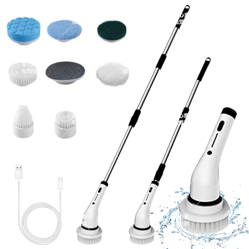 Spazzola elettrica rotante – Scrubber da cucina portatile – Scrubber doccia senza fili, scrubber elettrico per la pulizia del bagno con testine sostituibili