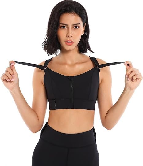 shaperx Women’s High Support Front Zip Bra – Plus Size Padded Full Coverage Gym & Running Bra (in, Alpha, S, S, C, 28, Regular, 1, Black)-picture-53