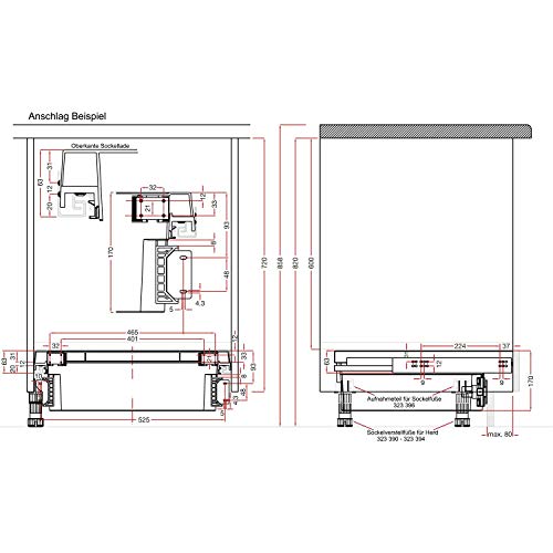 Küchenunterschrank Herdsockelschubkasten Schublade f. Einbauherd 60cm 4teilig