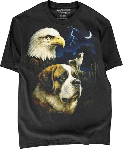 BABATEES Saint Bernard Moonlit Artwork Premium Black Tshirt - 100% Cotton - for Men & Women