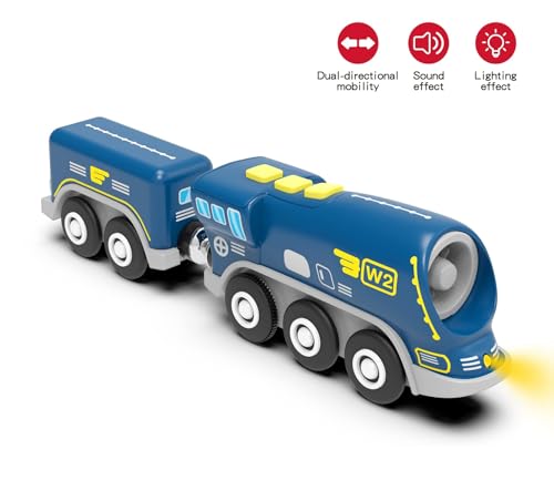 Z MAYABBO Battery Operated Locomotive Trains for Wooden Tracks, Powerful Engine Toy Train Vehicle for Railway Track, Science Fiction Train Car Series Fit All Brands Railroad (Battery Not Included)