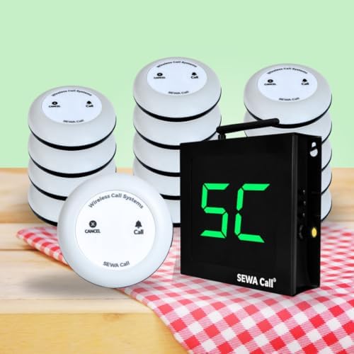 SEWACall Wireless Call Bell System for Restaurant, Offices, Doctors, Hospitals, Waiter Call Systems, Office Boy Call Bell,100% Plug&Play (15 Call Buttons and 1 Display)