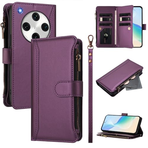 Coque Oppo Reno 15F portefeuille violet avec fermeture éclair et sangle amovible