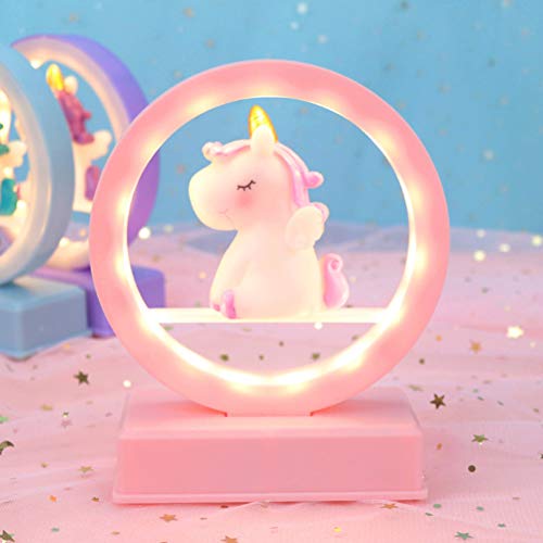 Uonlytech lumière de nuit led, boîte à musique licorne avec lumière led, lampe de table licorne pour cadeau de Noël anniversaire fille (1pcs, rose)
