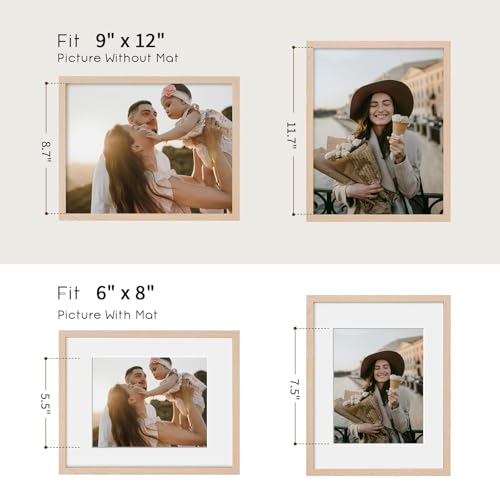 9x12 Oak Wood Picture Frams - Minimalist 9x12 Oak Wood Frames, 9"x12" Picture Frame Wood, Natural Solid Wooden Picture Frames for Wall Art Photo and Prints(1 Pack, Beige)