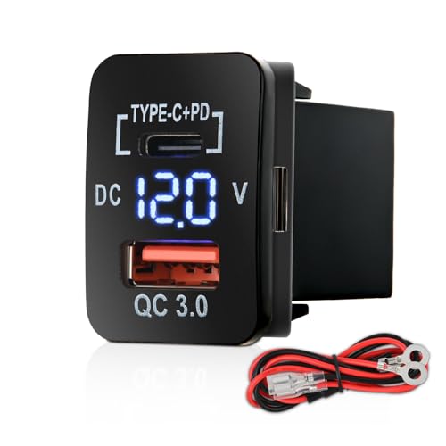 Nilight Rocker Switch Style USB Outlet Socket LED Voltmeter 12V PD Type C and QC 3 Outlets Car Using 1.28