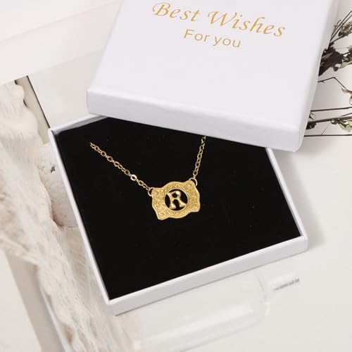 14K Gold Belt Buckle Necklace Western Style Initial Letter Pendant Necklace, Decorative Belt Buckle Frame Design
