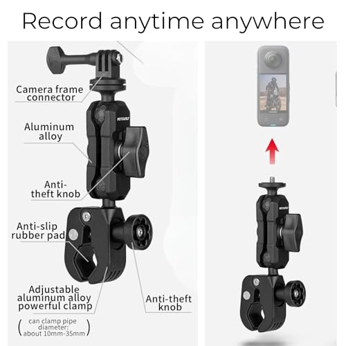 Image of Action Camera Power Clamp Mount with 360 Dual Ball Head, Anti-Theft Knob, Aluminium Bike /Motorcycle /Scooter Clamp, Multi-Position Mount Compatible with Action Cameras for DJI Osmo, Hero, Insta360