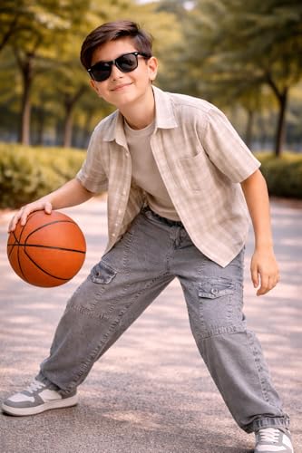Image of Boys Cargo Pants, Kids Cargo Jeans with Pockets, Adjustable Waist, Stretch Denim Casual Pants for Boys