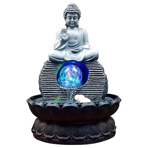 Indoor Sitting Buddha Tabletop Fountains - Small Zen Meditation Water Feature Desktop Fountain Waterfall for Home Office Living Room or Bedroom Indoor Spaces Décor,Grey,Buddha D Cover