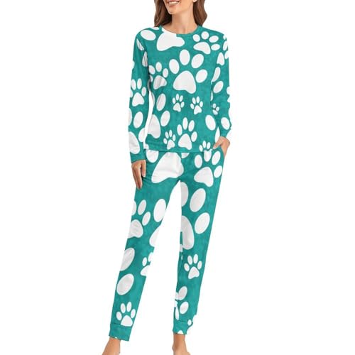 Pyjama femme empreinte de patte contre le froid nocturne avec son pantalon fluide