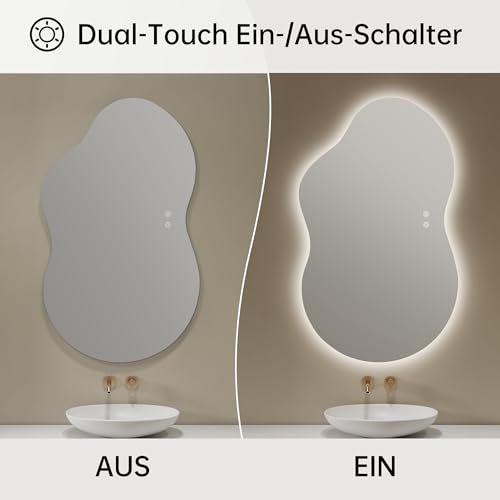 OUMUSU 100x60cm LED Badspiegel mit Beleuchtung Asymmetrischer – Ansicht 4