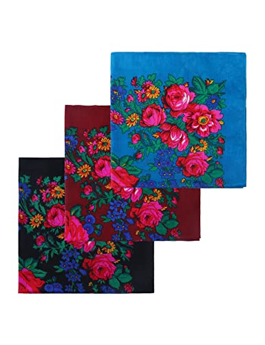 MJ SERECA Acrylic Bandana Printed Hair Scarf Square Ukrainian Head Scarf Floral Babushka Neck Scarf for Women 30"/42"/60"2