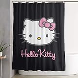 pingshang Lustiger Stoff Duschvorhang schwarz Hello Kitty wasserdichtes Badezimmer Dekor mit Haken 60 x 72 Zoll