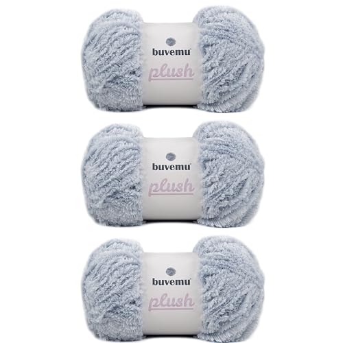 Image of Plush Faux Fur Bulky Yarn, Super Soft Fluffy Fuzzy for Knitting Crocheting Crafting, 100 Gram (3.53 Ounces) 109 Yards (100 Meters) (Light Gray) (3 Skeins)