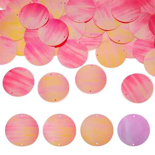 Pandahall 150 lentejuelas grandes de 52 mm, de PVC, sueltas, con doble agujero, cuentas planas y redondas para bordado, costura, manualidades, joyería, color rojo