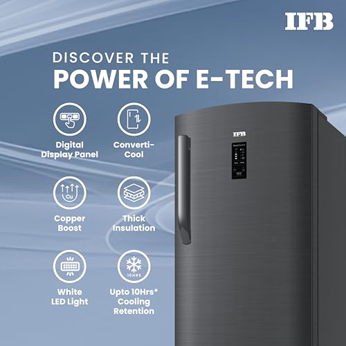 Image of IFB 206 L 4 Star Direct-Cool Single Door Refrigerator with Advanced Inverter Compressor, Converti-Cool, Copper Boost, Digital Display (Metal Black, Advance-Cool Plus IFBDC-2324IKSU)