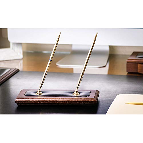 Dacasso Walnut & Leather Double Holder Luxury Stand With Rolling Ball Elegant Pen Organizer & Executive Desk Decor-(3 Piece Set), Walnut #TOP3
