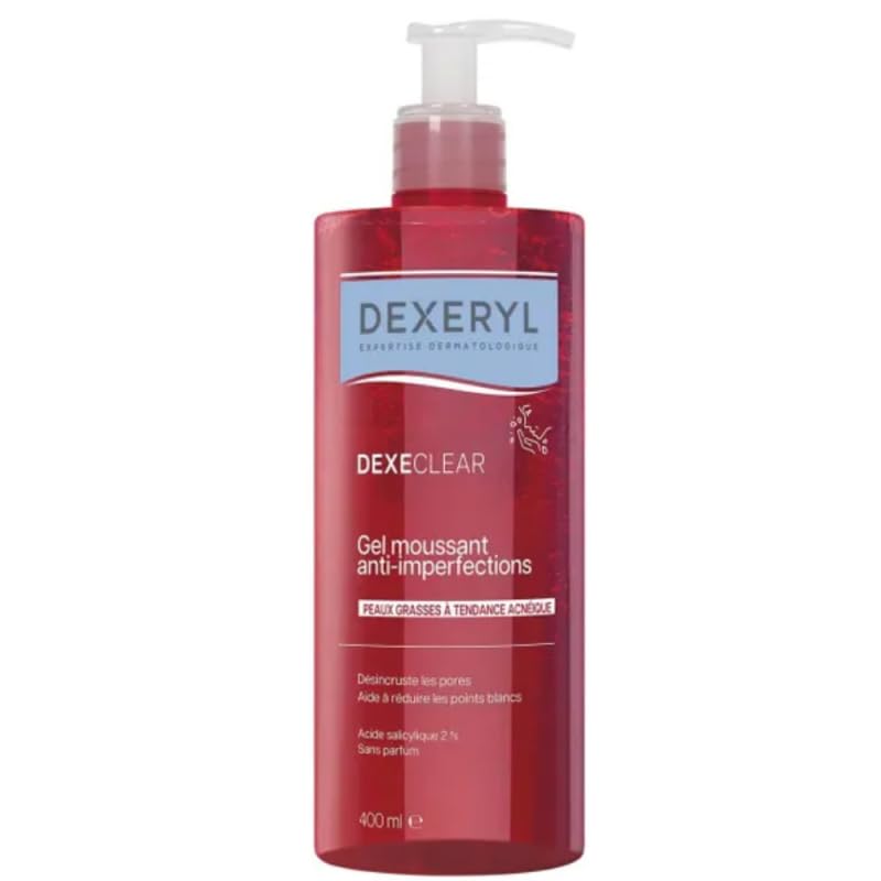 DEXERYL Dexeclear Gel espumoso antiimpurezas - Limpiador facial y corporal 2 en 1 - Reduce las espinillas y el exceso de sebo - 2% de ácido salicílico - Sin perfume - Piel grasa con acné - 400 ml