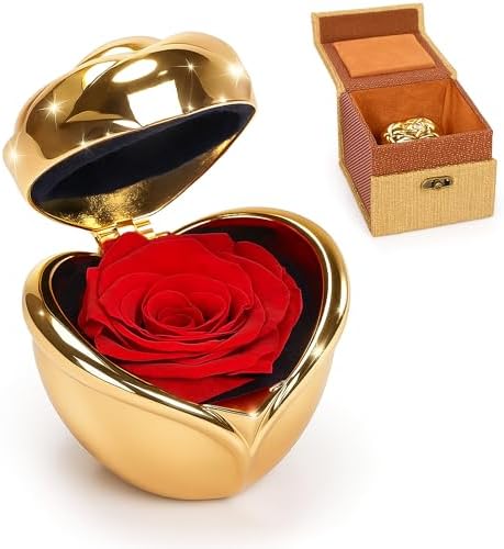 Rosa Eterna Roja en Caja Corazón Dorada – Regalo Romántico para M...